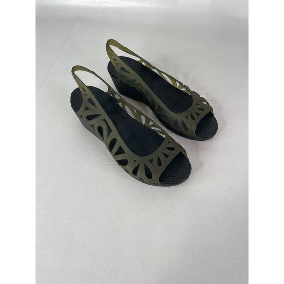 Crocs Adriana III Women's Jelly Wedge Sandals Peep Toe Flats Womens Size 9 Green - Picture 2 of 10